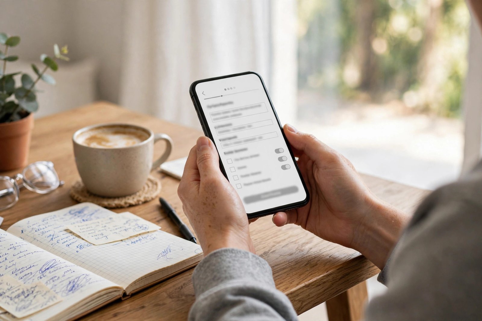 A person completing a loan request on a smartphone